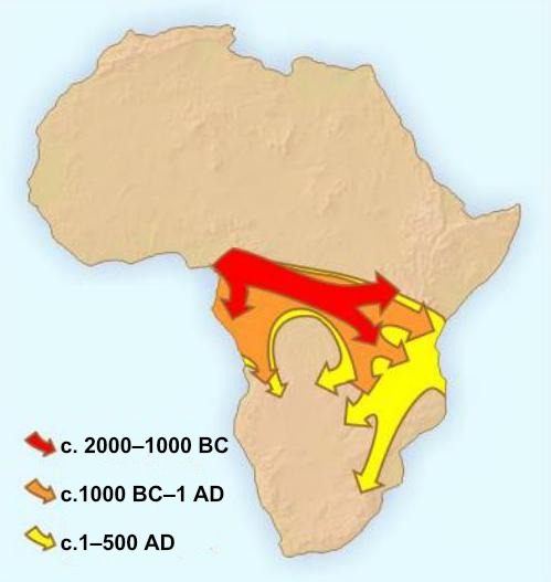 Possible routes taken by the migrating Bantu peoples