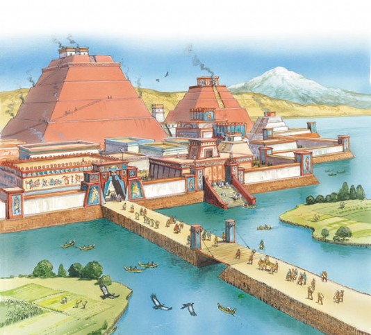 The Aztec capital, Tenochtitlán, founded in 1325