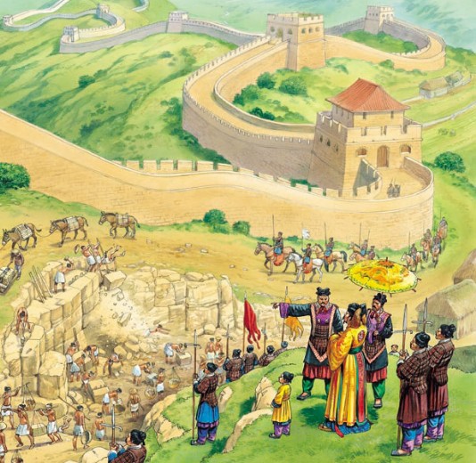 Shi Huangdi oversees the building of the Great Wall.
