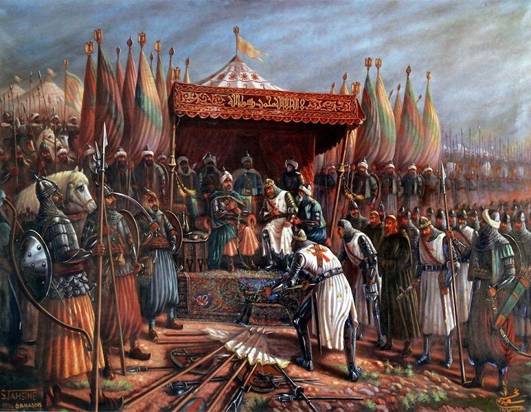 Saladin and Christian leader Guy de Lusignan in 1187