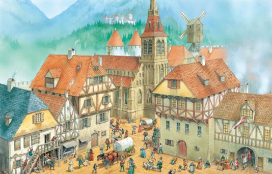 A medieval town square