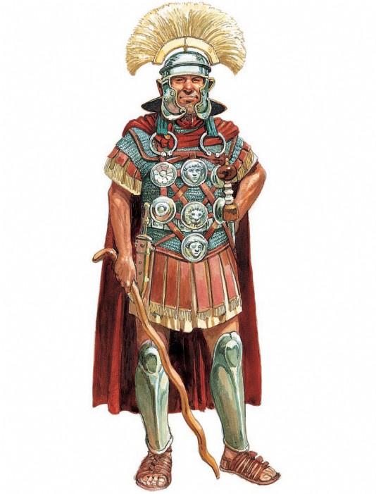 A centurion with his crooked vine stick