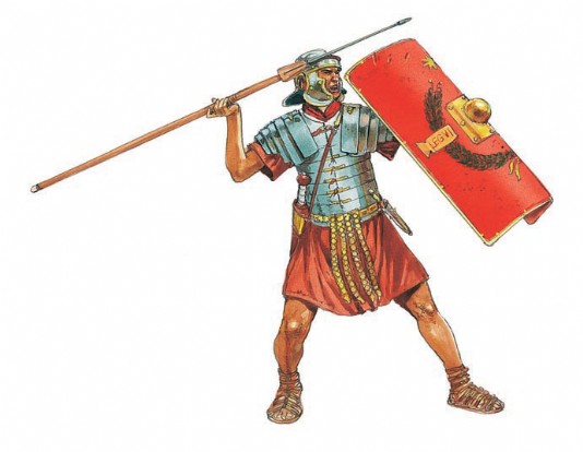 A legionary throwing a pilum, or javelin