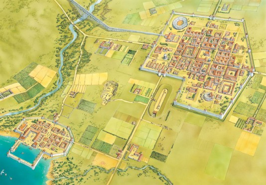 A Roman town, harbour and roads