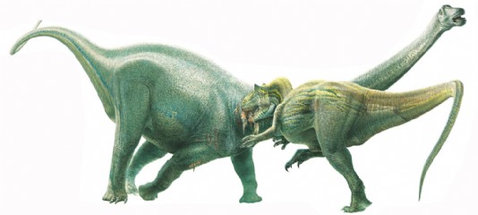Allosaurus attacking Diplodocus