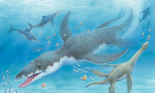 Kronosaurus, with other marine reptiles