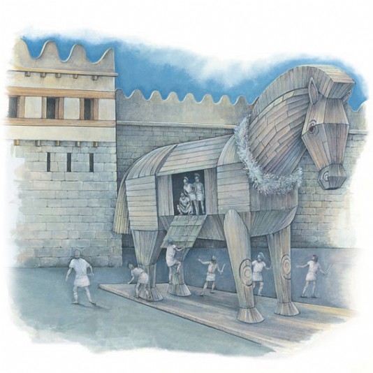 An artist's idea of the legendary Trojan horse