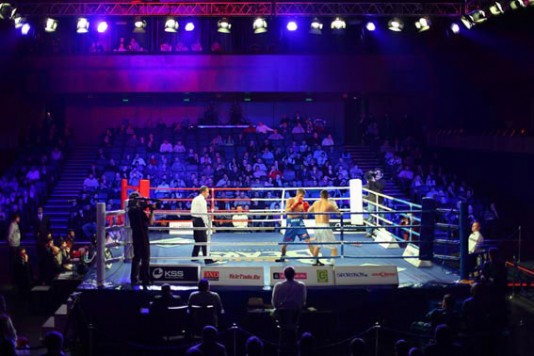 A boxing contest under way