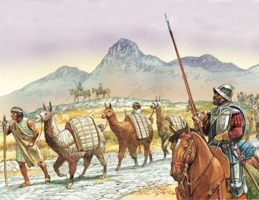 A train of llamas transports silver from Potosí