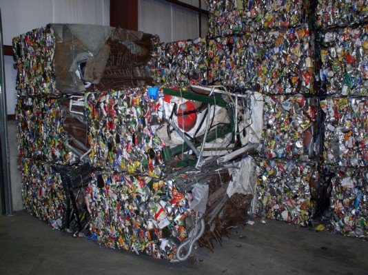 Cans crushed and ready for recycling