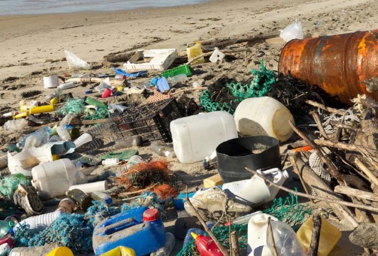 Rubbish collecting on a beach