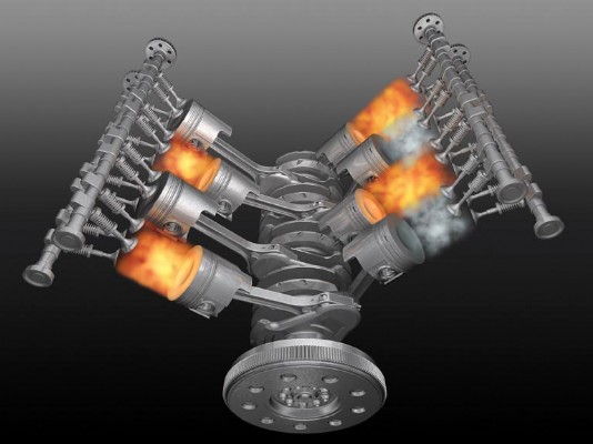 V8 pistons and crankshaft