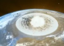 An asteroid crashes into the Earth.