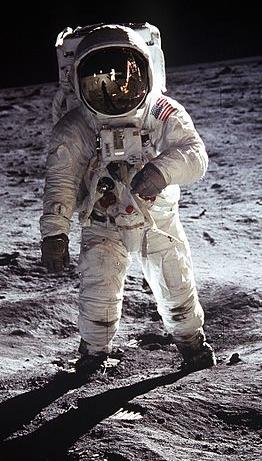 An astronaut standing on the Moon's surface