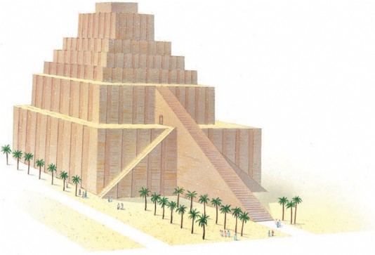 A ziggurat, or stepped pyramid temple, in Babylon