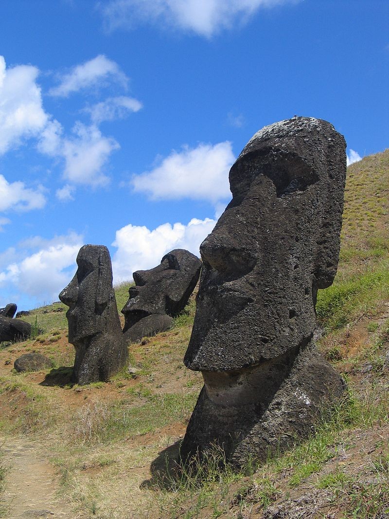 Moai on the hillside at Rano Raraku