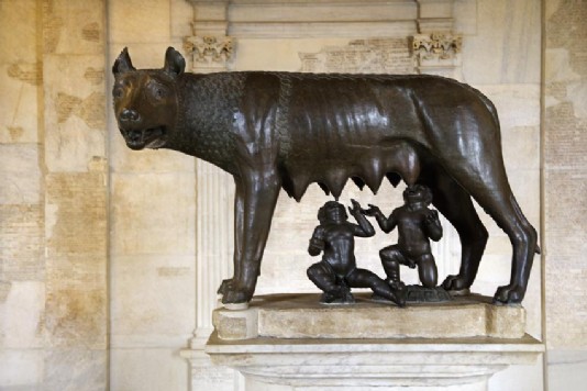 A 13th- to 15th-century statue of Romulus and Remus