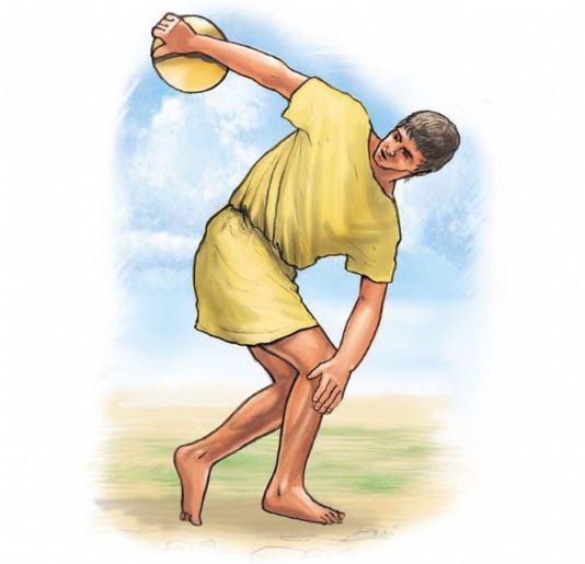 An athlete prepares to throw a discus.