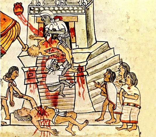 A 16th-century Aztec illustration of a sacrifice