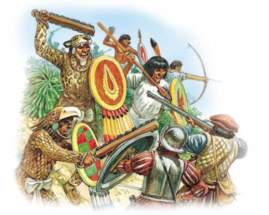 An eagle and jaguar knight battle the Spanish.