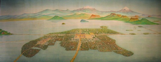 Tenochtitlán, the Aztec capital, on Lake Texcoco