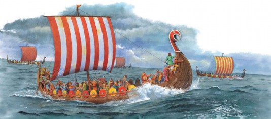 Viking warships at sea