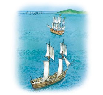 A pirate ship spots a lone galleon.