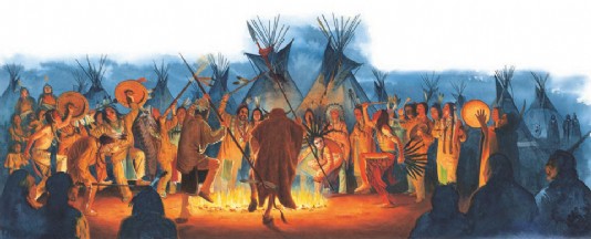 A Sioux war dance drew on the “Great Spirit”. 