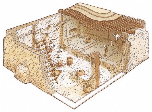 Cutaway interior of a house in Çatal Höyük