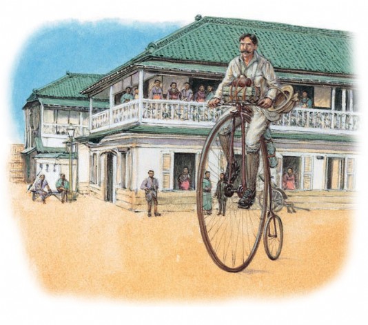 Thomas Stevens on his penny farthing