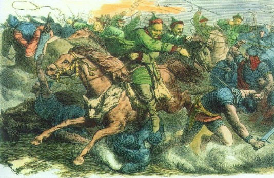 The Huns ride into battle against the Alans.