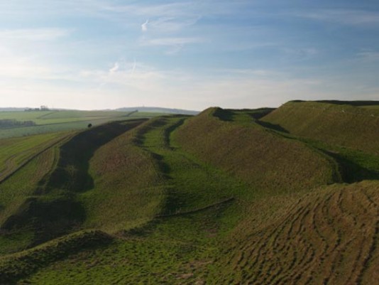Ramparts and ditches of a hillfort as seen today