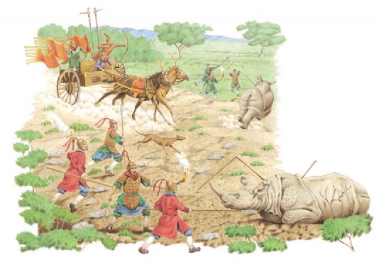 Shang rulers hunting rhinos