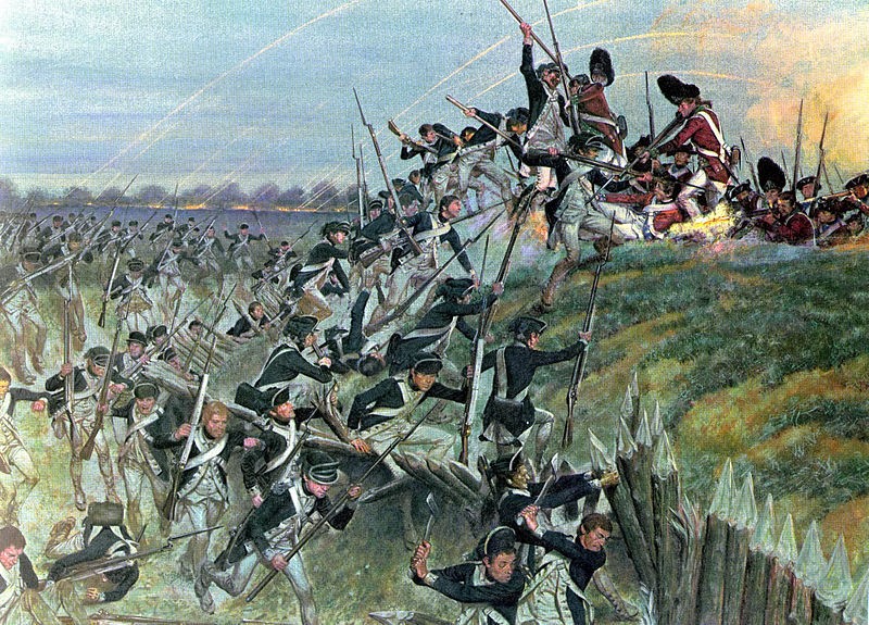 American troops (left) attack at Yorktown.