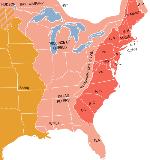 British lands in eastern North America in 1775