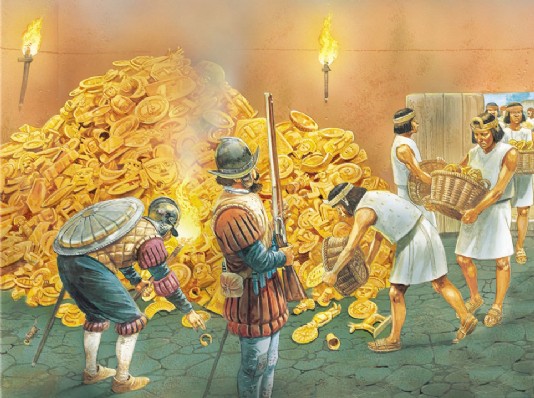 The Spaniards collect Atahualpa's ransom.