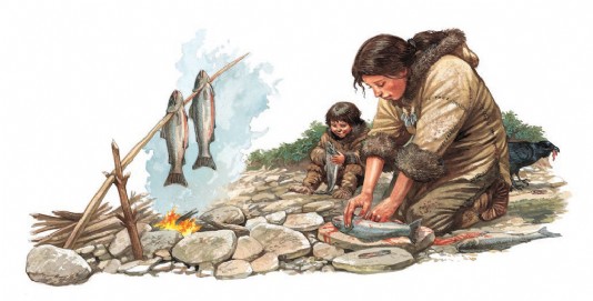 Modern humans cooking fish about 40,000 years ago